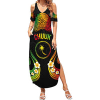 Personalised Chuuk Independence Day Summer Maxi Dress Polynesian Tattoo and Plumeria Reggae Color LT03 Women Reggae - Polynesian Pride