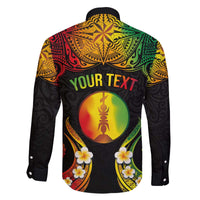 Personalised New Caledonia Independence Day Family Matching Off The Shoulder Long Sleeve Dress and Hawaiian Shirt Polynesian Tattoo and Plumeria Reggae Color