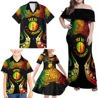 Personalised New Caledonia Independence Day Family Matching Off Shoulder Maxi Dress and Hawaiian Shirt Polynesian Tattoo and Plumeria Reggae Color LT03 - Polynesian Pride