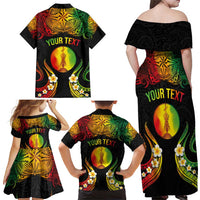 Personalised New Caledonia Independence Day Family Matching Off Shoulder Maxi Dress and Hawaiian Shirt Polynesian Tattoo and Plumeria Reggae Color LT03 - Polynesian Pride