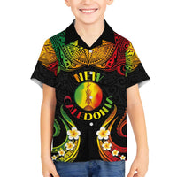 Personalised New Caledonia Independence Day Family Matching Off Shoulder Short Dress and Hawaiian Shirt Polynesian Tattoo and Plumeria Reggae Color LT03 Son's Shirt Reggae - Polynesian Pride