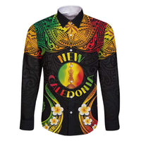 Personalised New Caledonia Independence Day Family Matching Short Sleeve Bodycon Dress and Hawaiian Shirt Polynesian Tattoo and Plumeria Reggae Color LT03 Dad's Shirt - Long Sleeve Reggae - Polynesian Pride