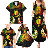 Personalised New Caledonia Independence Day Family Matching Summer Maxi Dress and Hawaiian Shirt Polynesian Tattoo and Plumeria Reggae Color LT03 - Polynesian Pride