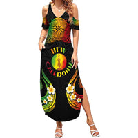 Personalised New Caledonia Independence Day Family Matching Summer Maxi Dress and Hawaiian Shirt Polynesian Tattoo and Plumeria Reggae Color LT03 Mom's Dress Reggae - Polynesian Pride