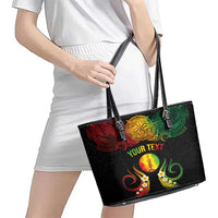 Personalised New Caledonia Independence Day Leather Tote Bag Polynesian Tattoo and Plumeria Reggae Color LT03 - Polynesian Pride