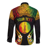 Personalised New Caledonia Independence Day Long Sleeve Button Shirt Polynesian Tattoo and Plumeria Reggae Color LT03 - Polynesian Pride