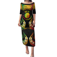 Personalised New Caledonia Independence Day Puletasi Polynesian Tattoo and Plumeria Reggae Color LT03 Long Dress Reggae - Polynesian Pride