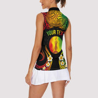 Personalised New Caledonia Independence Day Women Sleeveless Polo Shirt Polynesian Tattoo and Plumeria Reggae Color LT03 - Polynesian Pride