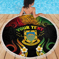 Personalised Tuvalu Independence Day Beach Blanket Polynesian Tattoo and Plumeria Reggae Color