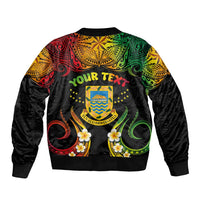 Personalised Tuvalu Independence Day Bomber Jacket Polynesian Tattoo and Plumeria Reggae Color