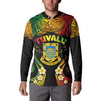 Personalised Tuvalu Independence Day Button Sweatshirt Polynesian Tattoo and Plumeria Reggae Color