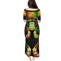 Personalised Tuvalu Independence Day Puletasi Polynesian Tattoo and Plumeria Reggae Color