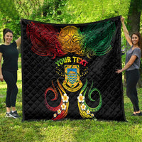 Personalised Tuvalu Independence Day Quilt Polynesian Tattoo and Plumeria Reggae Color