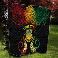 Personalised Tuvalu Independence Day Quilt Polynesian Tattoo and Plumeria Reggae Color