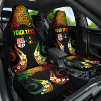 Personalised Malampa Fiji Day Car Seat Cover Polynesian Tattoo and Plumeria Reggae Color