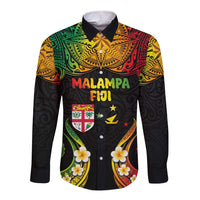 Personalised Malampa Fiji Day Long Sleeve Button Shirt Polynesian Tattoo and Plumeria Reggae Color LT03 Unisex Reggae - Polynesian Pride