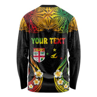 Personalised Malampa Fiji Day Long Sleeve Shirt Polynesian Tattoo and Plumeria Reggae Color LT03 - Polynesian Pride