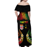 Personalised Malampa Fiji Day Off Shoulder Maxi Dress Polynesian Tattoo and Plumeria Reggae Color