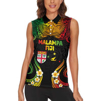 Personalised Malampa Fiji Day Women Sleeveless Polo Shirt Polynesian Tattoo and Plumeria Reggae Color