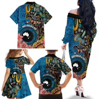 Fiji and Australia Kangaroos Family Matching Off The Shoulder Long Sleeve Dress and Hawaiian Shirt Indigenous Aboriginal and Fijian Masi Tribal Tattoo