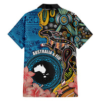 Fiji and Australia Kangaroos Family Matching Short Sleeve Bodycon Dress and Hawaiian Shirt Indigenous Aboriginal and Fijian Masi Tribal Tattoo