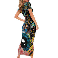 Fiji and Australia Kangaroos Short Sleeve Bodycon Dress Indigenous Aboriginal and Fijian Masi Tribal Tattoo