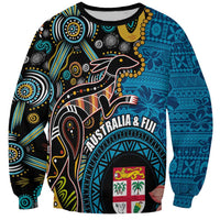 Fiji and Australia Kangaroos Sweatshirt Indigenous Aboriginal and Fijian Masi Tribal Tattoo LT03 Unisex Blue - Polynesian Pride