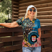 Fiji and Australia Kangaroos Women Polo Shirt Indigenous Aboriginal and Fijian Masi Tribal Tattoo