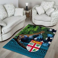 Fiji and New Zealand Tui Bird Area Rug Koru Fern Leafs and Palm Tree With Plumeria