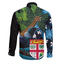 Fiji and New Zealand Tui Bird Family Matching Tank Maxi Dress and Hawaiian Shirt Koru Fern Leafs and Palm Tree With Plumeria