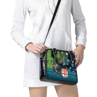Fiji and New Zealand Tui Bird Shoulder Handbag Koru Fern Leafs and Palm Tree With Plumeria LT03 - Polynesian Pride