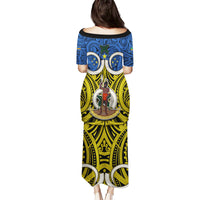 Vanuatu Tafea Province Family Matching Puletasi Dress and Hawaiian Shirt Pig Tusk Mix Maori Pattern and Namele Leaf LT03 - Polynesian Pride