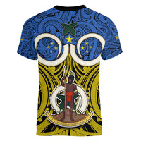 Vanuatu Tafea Province Women V Neck T Shirt Pig Tusk Mix Maori Pattern and Namele Leaf LT03 - Polynesian Pride