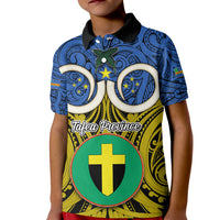 Personalised Vanuatu Tafea Province Kid Polo Shirt Pig Tusk Mix Maori Pattern and Namele Leaf LT03 Kid Blue - Polynesian Pride