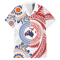 Tongan and Australian Culture Together Family Matching Off The Shoulder Long Sleeve Dress and Hawaiian Shirt Ngatu Art Tribal Aboriginal Tattoo Pattern - Polynesian Pride