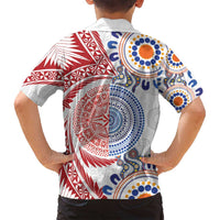Tongan and Australian Culture Together Family Matching Off Shoulder Maxi Dress and Hawaiian Shirt Ngatu Art Tribal Aboriginal Tattoo Pattern - Polynesian Pride