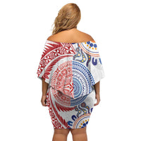 Tongan and Australian Culture Together Family Matching Off Shoulder Short Dress and Hawaiian Shirt Ngatu Art Tribal Aboriginal Tattoo Pattern - Polynesian Pride