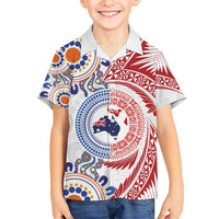 Tongan and Australian Culture Together Kid Hawaiian Shirt Ngatu Art Tribal Aboriginal Tattoo Pattern - Polynesian Pride