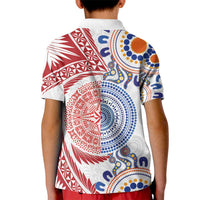 Tongan and Australian Culture Together Kid Polo Shirt Ngatu Art Tribal Aboriginal Tattoo Pattern - Polynesian Pride