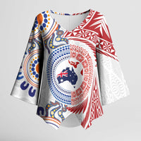 Tongan and Australian Culture Together Kimono Sleeve Blouse Ngatu Art Tribal Aboriginal Tattoo Pattern - Polynesian Pride