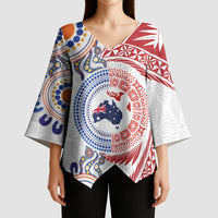 Tongan and Australian Culture Together Kimono Sleeve Blouse Ngatu Art Tribal Aboriginal Tattoo Pattern - Polynesian Pride