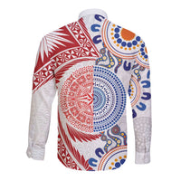 Tongan and Australian Culture Together Long Sleeve Button Shirt Ngatu Art Tribal Aboriginal Tattoo Pattern LT03 - Polynesian Pride