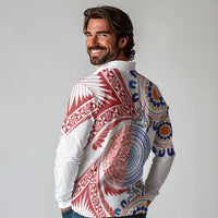 Tongan and Australian Culture Together Long Sleeve Polo Shirt Ngatu Art Tribal Aboriginal Tattoo Pattern - Polynesian Pride