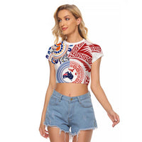 Tongan and Australian Culture Together Raglan Cropped T Shirt Ngatu Art Tribal Aboriginal Tattoo Pattern - Polynesian Pride