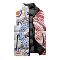 Tongan and Australian Culture Together Sleeveless Puffer Jacket Ngatu Art Tribal Aboriginal Tattoo Pattern - Polynesian Pride