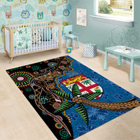 Fijian and Australian Culture Together Area Rug Aboriginal Art and Tapa Motifs with Kangaroo and Palm Tree - Polynesian Pride