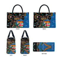 Fijian and Australian Culture Together Leather Bag Aboriginal Art and Tapa Motifs with Kangaroo and Palm Tree - Polynesian Pride