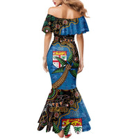 Fijian and Australian Culture Together Mermaid Dress Aboriginal Art and Tapa Motifs with Kangaroo and Palm Tree - Polynesian Pride