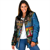 Fijian and Australian Culture Together Padded Jacket Aboriginal Art and Tapa Motifs with Kangaroo and Palm Tree - Polynesian Pride