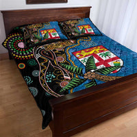 Fijian and Australian Culture Together Quilt Bed Set Aboriginal Art and Tapa Motifs with Kangaroo and Palm Tree - Polynesian Pride